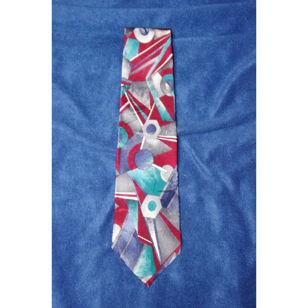 Vintage Geometric Necktie Colorful Abstract Vapor‎ Wave Silk EUC 80s 90s